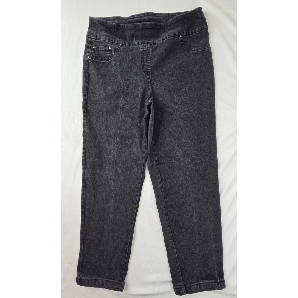 Ruby‎ Rd. Jeans Women 10 Black Pull-On Straight Leg Denim Style 99403 Excellent